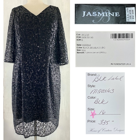 JASMINE BLACK LABEL Grace Sequin Lace V Neck Dress - Picture 1 of 8
